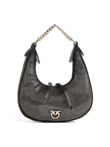 PINKO MINI BRIOCHE BAG HOBO SATIN+RHINESTONE 101433 A159 BLACK