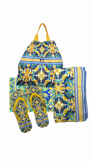 COORDINATO MARE BORSA MEDIA +SANDALI+ PAREO+TELO MARE YNOT LIPARI YELLOW