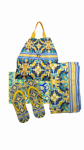 COORDINATO MARE BORSA MEDIA +SANDALI+ PAREO+TELO MARE YNOT LIPARI YELLOW