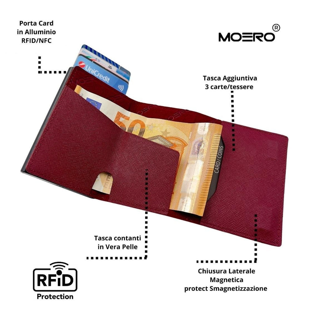 PORTAFOGLIO MOERO PRO CON ZIP SAFFIANO BORDEAUX CON SCOCCA ORO