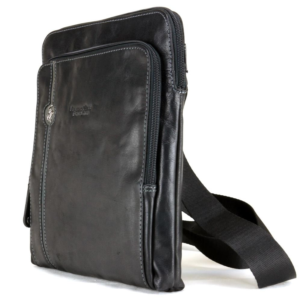 BORSELLO TRASVERSALE UOMO IN PELLE BEVERLY HILLS POLO CLUB BH-381 NERO