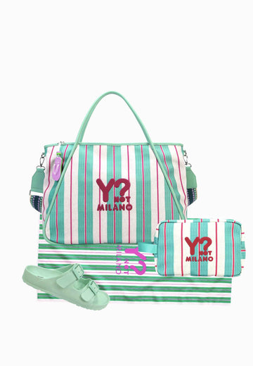 COORDINATO MARE BORSA + NECESSAIRE+SANDALI+TELO MARE YNOT MISTRAL AQUA
