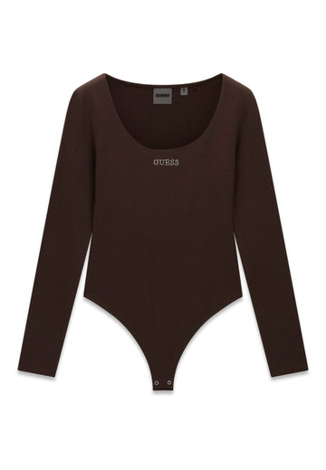 MAGLIA BODY MANICHE LUNGHE DONNA GUESS V6BP12K6916 G1EA MARRONE