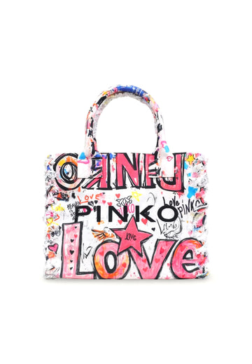 BORSA PINKO SHOPPING BEACH CANVAS 106673 A3B6 ZW0Q BIANCO MULTICOLOR