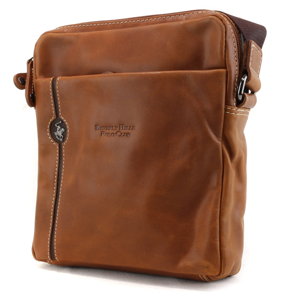 BORSELLO TRASVERSALE UOMO IN PELLE BEVERLY HILLS POLO CLUB BH-382 BRANDY