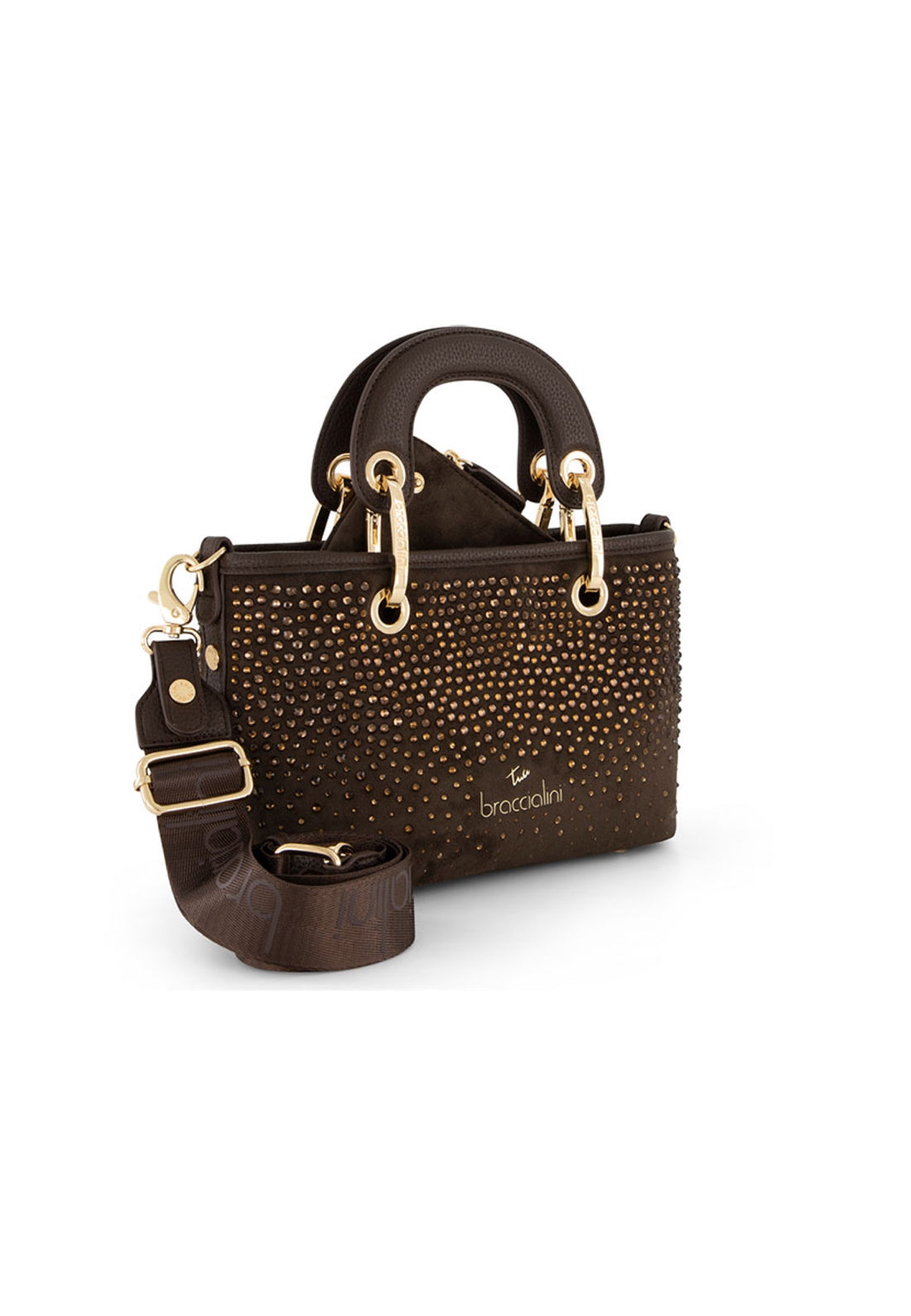 BORSA A MANO E TRACOLLA MINI BRACCIALINI BETH STRASS B19242 CIOCCOLATO