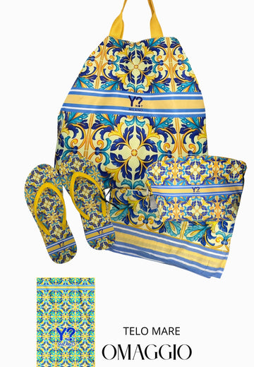 COORDINATO MARE BORSA MEDIA + NECESSAIRE+SANDALI+ PAREO YNOT LIPARI YELLOW