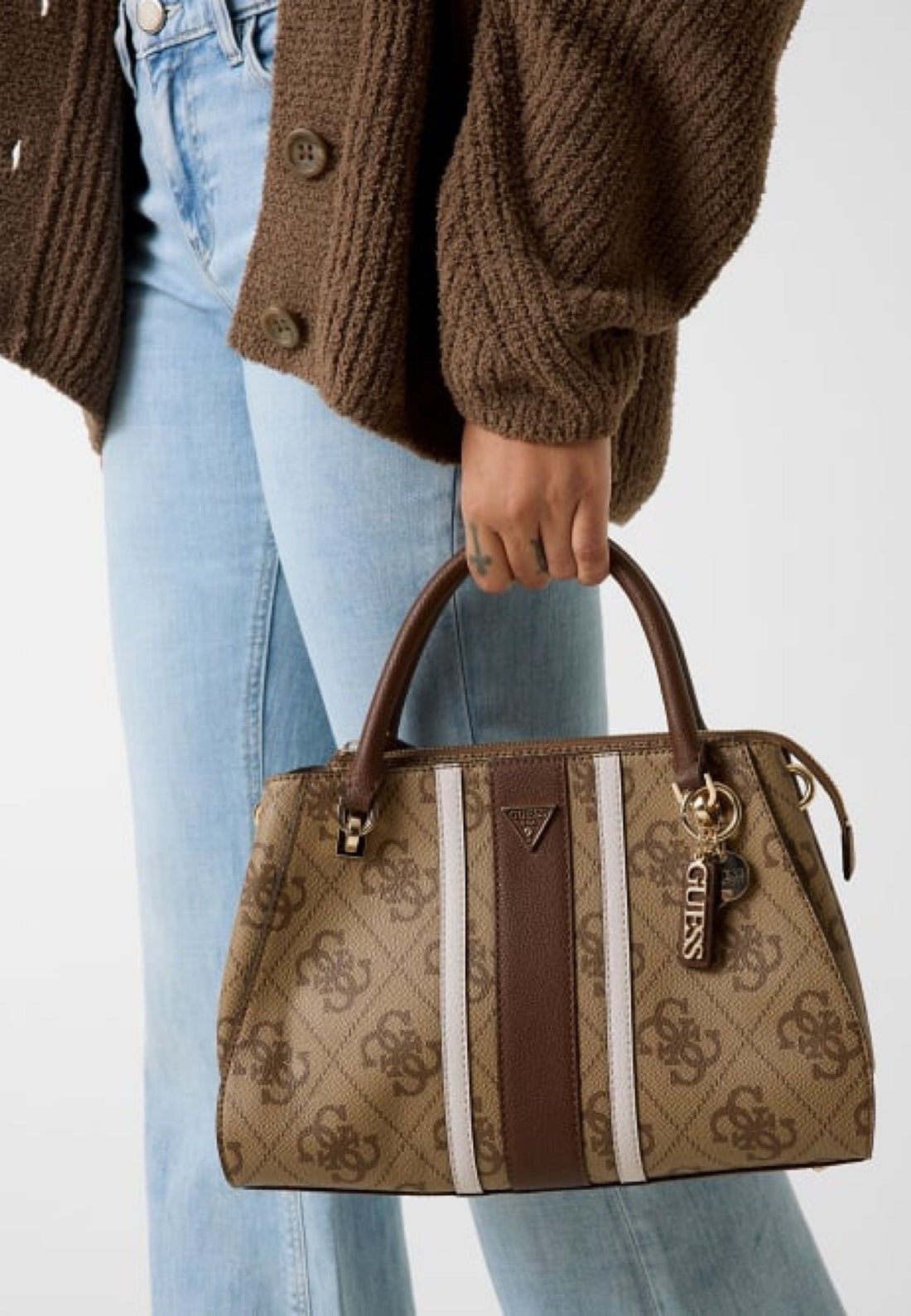 BORSA A MANO E TRACOLLA DONNA GUESS NOELLE II SS967207 LATTE LOGO-BROWN