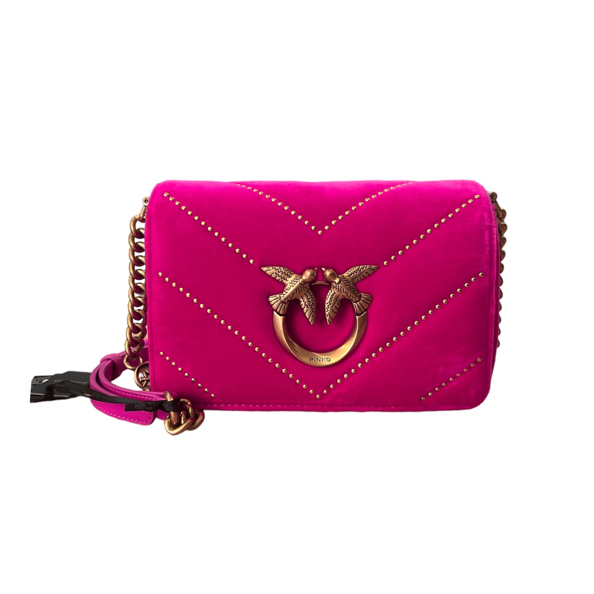 PINKO LOVE CLICK CLASSIC VELVET BAG 100067 A17G CHERRY FUCHSIA