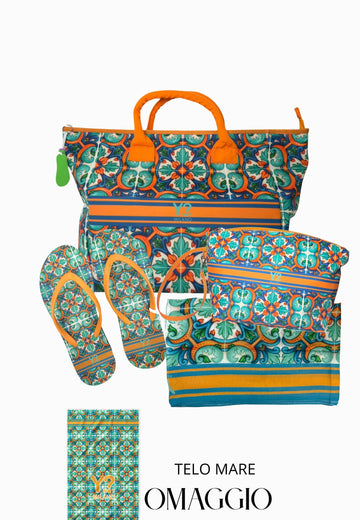 COORDINATO MARE BORSA + NECESSAIRE+SANDALI+ PAREO YNOT LIPARI ORANGE