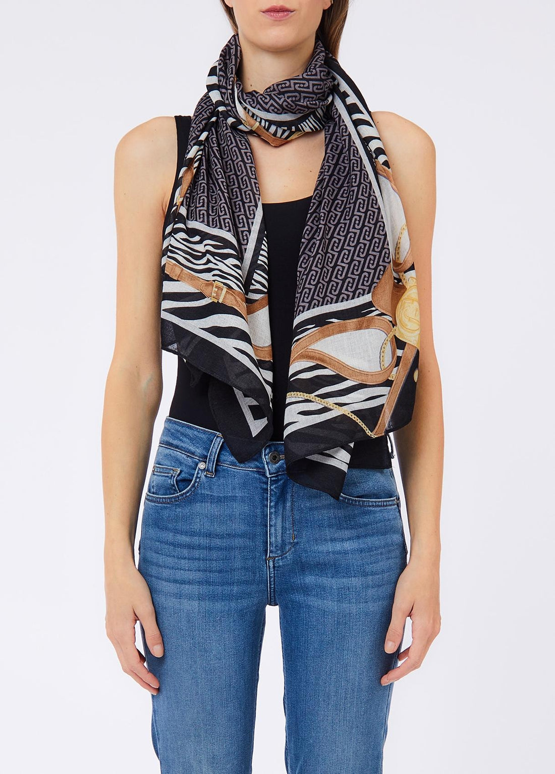 FOULARD STOLA ANIMALIER LIU-JO 2F6063_T2745 NERO