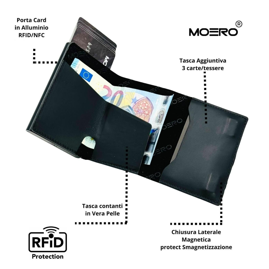 PORTAFOGLIO MOERO PRO PRESTIGE CON ZIP NERO-VERDE ALPINO