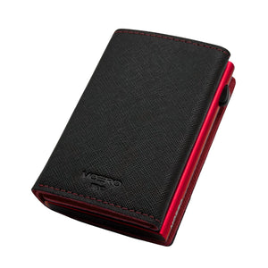 PORTAFOGLIO MOERO PRO PLUS CON ZIP SAFFIANO SPLIT NERO E ROSSO SCOCCA ROSSO