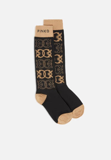 CALZINI PINKO MONACO JACQUARD LOGO 106054 A2ZG ZC0 NERO-CAMMELLO