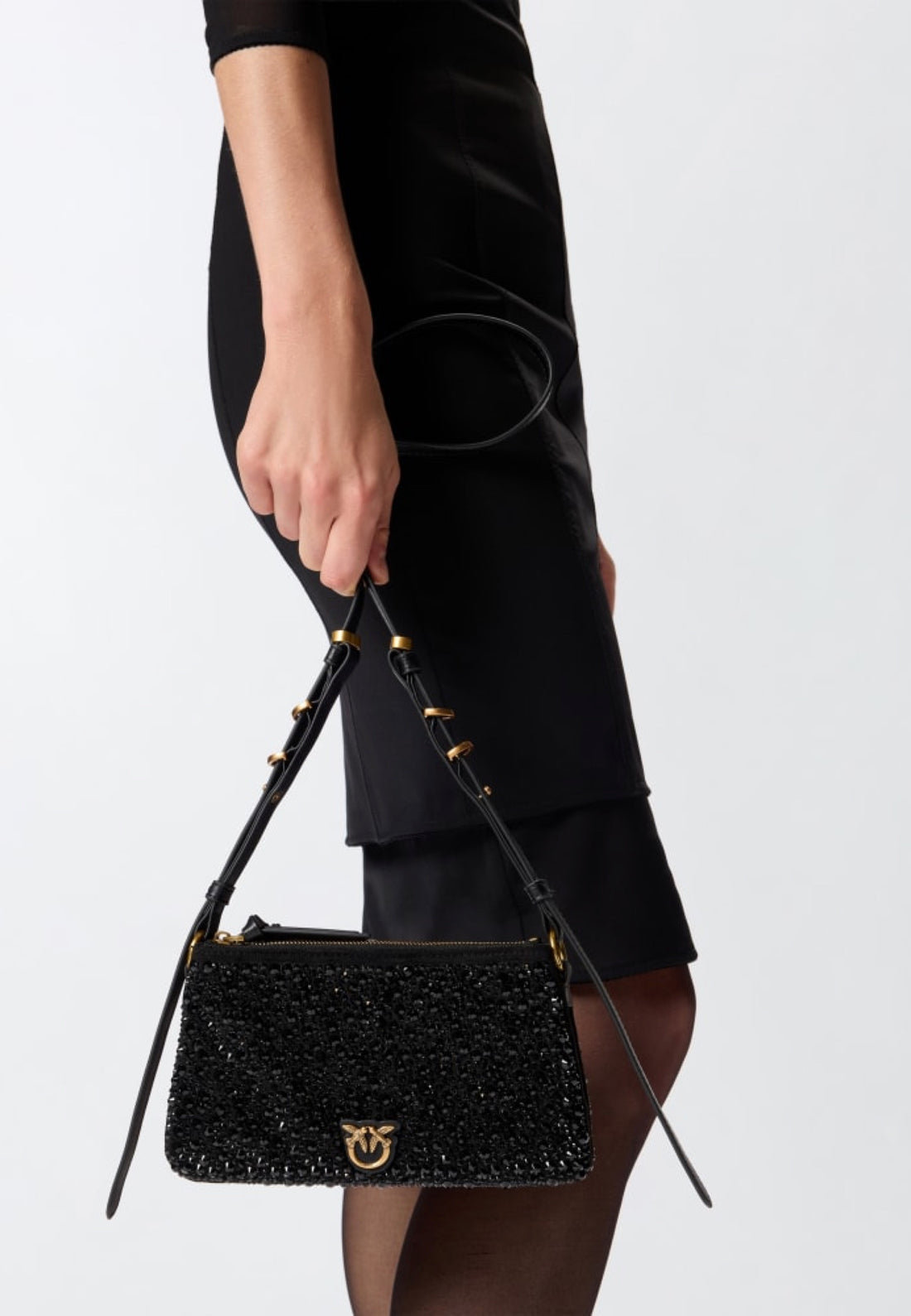 BORSA PINKO DOUBLE MINI PELLE STRASS 105359 A2WF Z99Q NERO