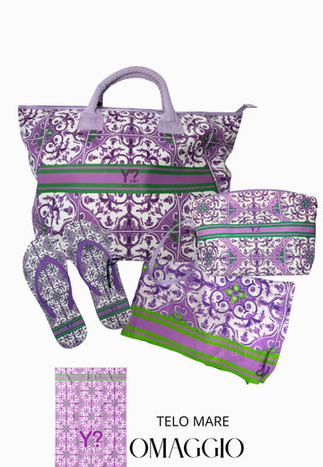 COORDINATO MARE BORSA + NECESSAIRE+SANDALI+ PAREO YNOT LIPARI PURPLE