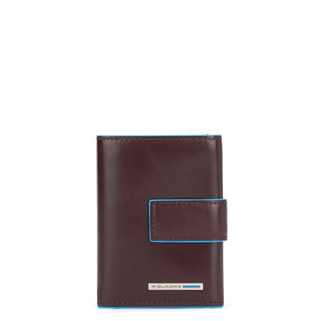 PIQUADRO WALLET CARD HOLDER + BANKNOTES + COINS BLUE SQUARE PU5957B2R BROWN