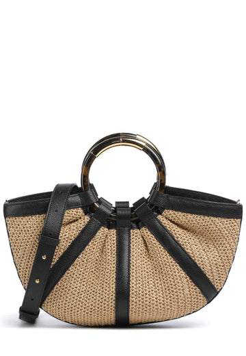 BORSA A MANO E TRACOLLA COCCINELLE SHELL STRAW E1U5D180201 846 NATURAL-NOIR