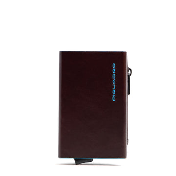PIQUADRO WALLET CARD HOLDER + BANKNOTES + COINS BLUE SQUARE PP5585B2BLR MAHOGANY