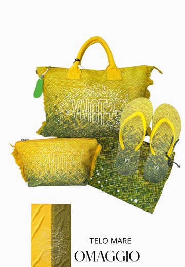 COORDINATO MARE BORSA MEDIA+ NECESSAIRE+PAREO+INFRADITO YNOT MACAO LIME