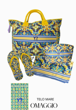 COORDINATO MARE BORSA + NECESSAIRE+SANDALI+ PAREO YNOT LIPARI YELLOW