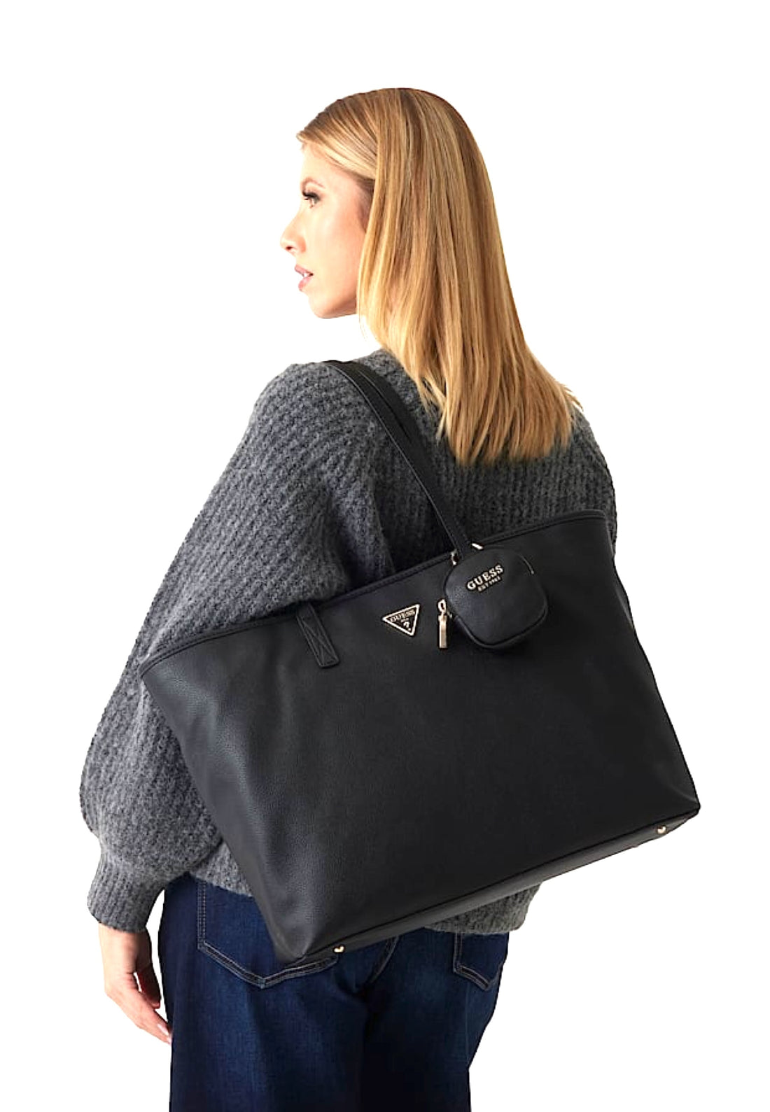 BORSA A SPALLA MAXI CON POCHETTE DONNA GUESS POWER PALY II BG712424 BLACK