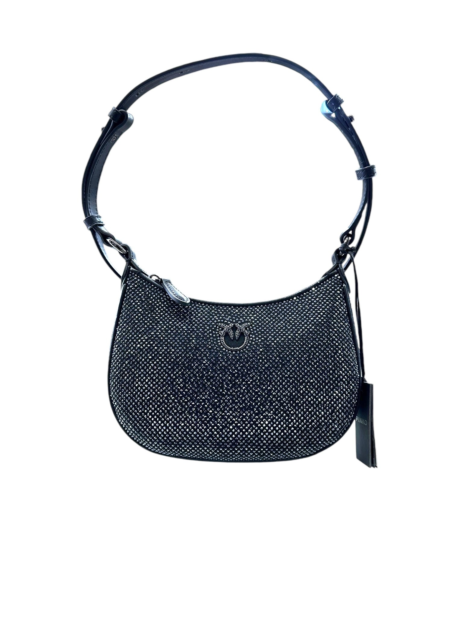 PINKO HALF MOON BABY FULL STRASS BLOCK COLOR + LEATHER BAG 103538 A210 Z99F BLACK