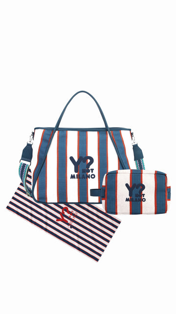 COORDINATO MARE BORSA MEDIA + NECESSAIRE+ TELO MARE YNOT MISTRAL BLU