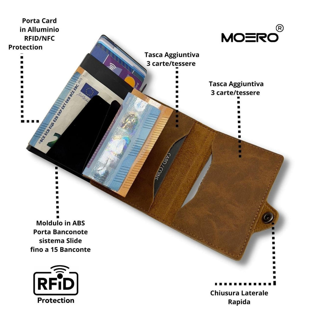PORTAFOGLIO MOERO VINTAGE CON ZIP CUOIO CON SCOCCA NERO