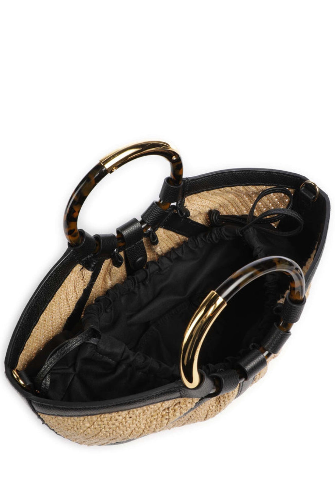 BORSA A MANO E TRACOLLA COCCINELLE SHELL STRAW E1U5D180201 846 NATURAL-NOIR