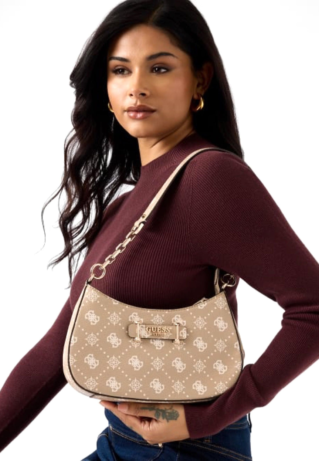 BORSA A SPALLA GUESS CARRIE LOGO GP989818 BISCOTTI LOGO