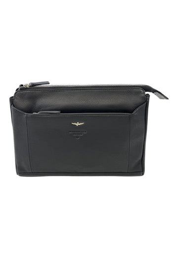 POCHETTE CLUTCH DA POLSO UOMO IN PELLE GRANDE AERONAUTICA MILITARE AM-572 NERO