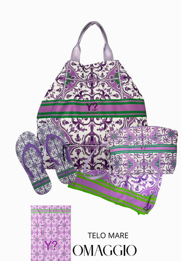 COORDINATO MARE BORSA MEDIA + NECESSAIRE+SANDALI+ PAREO YNOT LIPARI PURPLE
