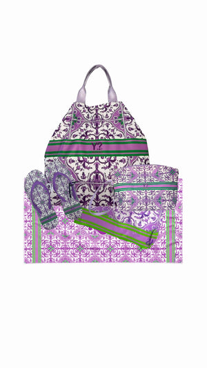 COORDINATO MARE BORSA MEDIA + NECESSAIRE+SANDALI+ PAREO YNOT LIPARI PURPLE