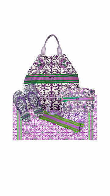 COORDINATO MARE BORSA MEDIA + NECESSAIRE+SANDALI+ PAREO YNOT LIPARI PURPLE