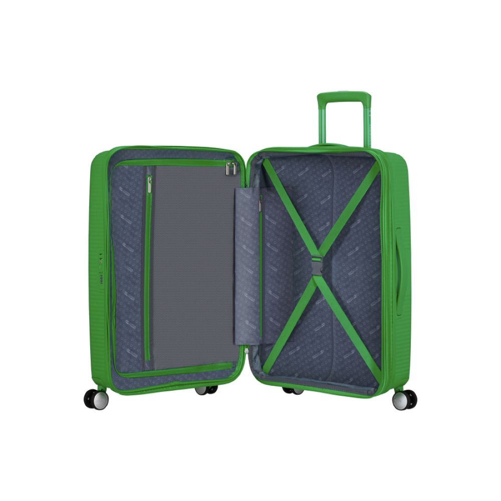 AMERICAN TOURISTER MEDIUM RIGID TROLLEY SUITCASE SOUNDBOX 88473 GRASS GREEN 67CM 