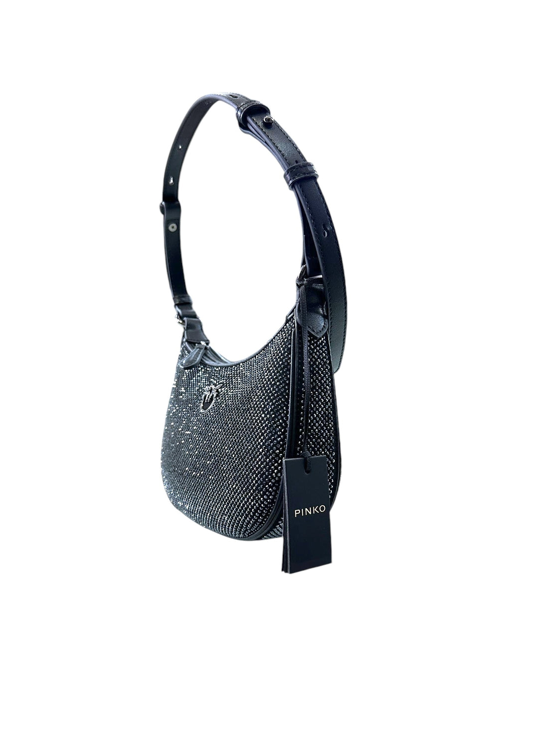 BORSA PINKO HALF MOON BABY FULL STRASS BLOCK COLOR + PELLE 103538 A210 Z99F NERO