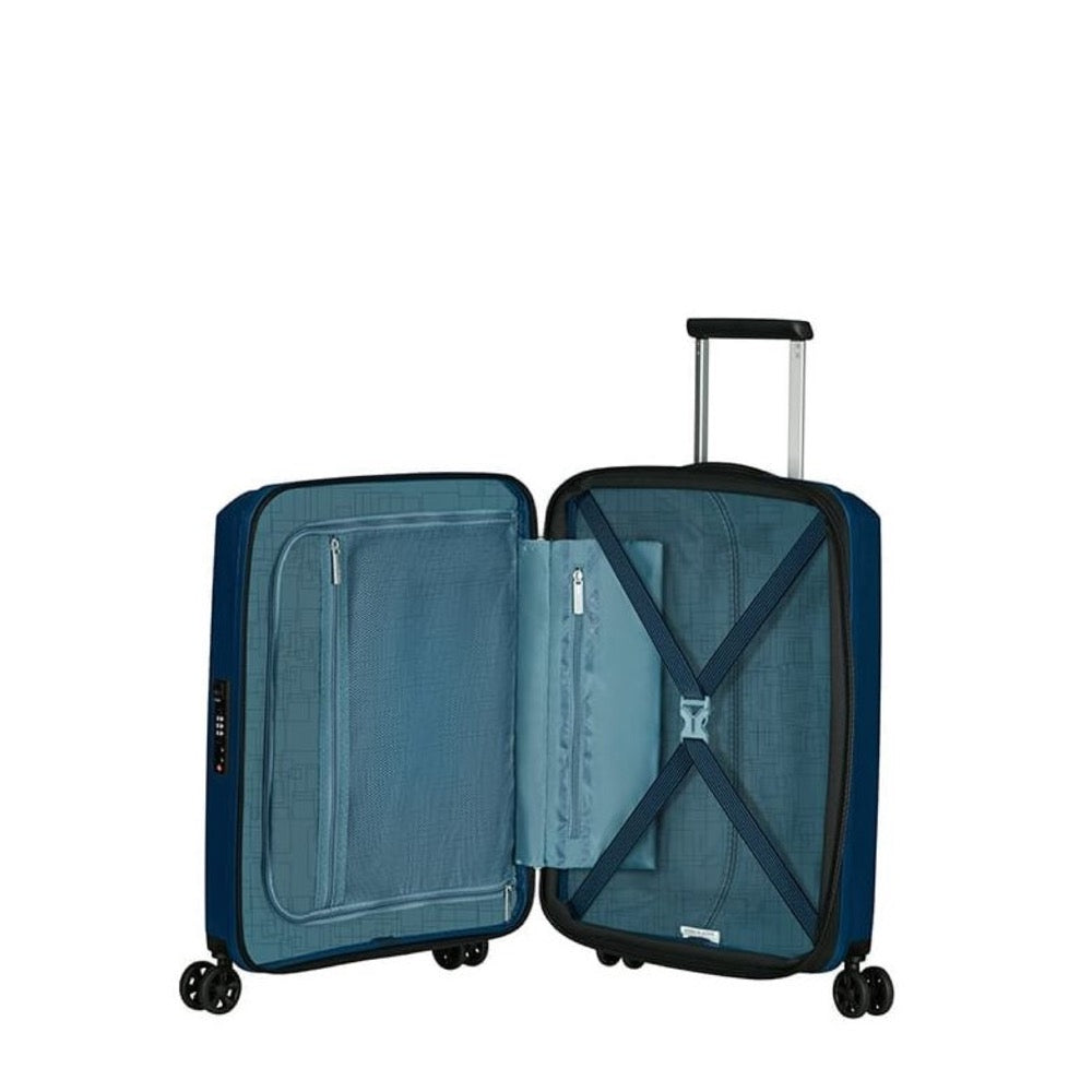 VALIGIA TROLLEY  BAGAGLIO A MANO RIGIDA AMERICAN TOURISTER  AEROSTEP 146819 NAVY BLU 55 CM