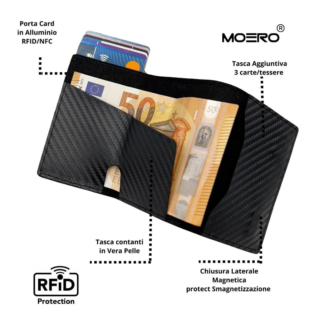 PORTAFOGLIO MOERO PRO CARBON CON ZIP NERO-NERO