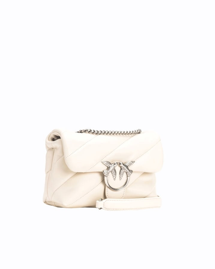 PINKO LOVE MINI PUFF BAG 100039 A0F2 Z14O WHITE SILK SILVER