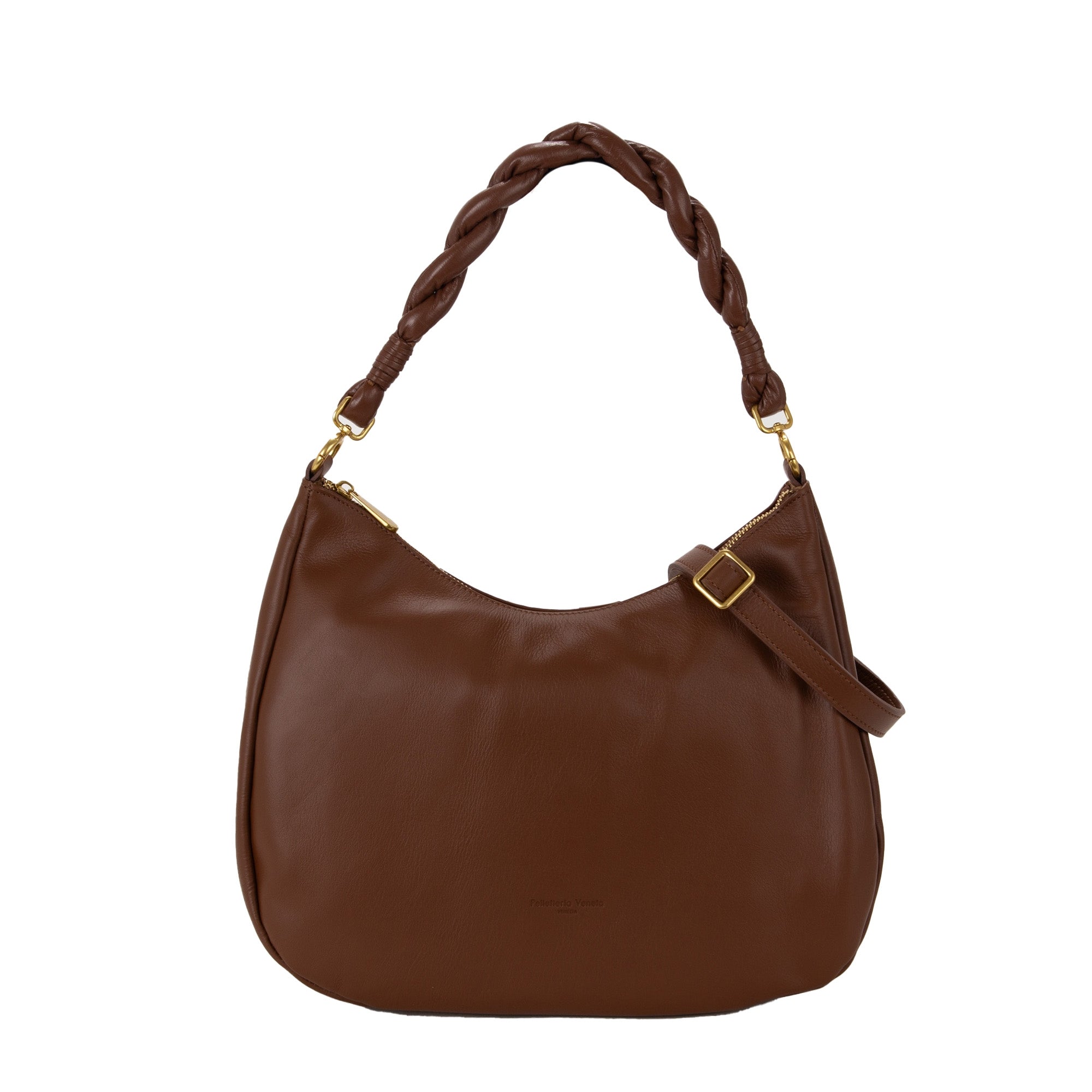 BORSA HOBO A SPALLA E TRACOLLA DONNA PELLETTERIA VENETA N25619 MARRONE