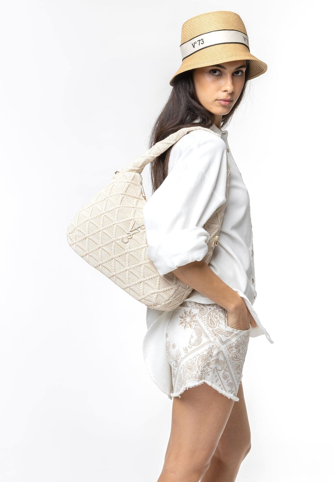 BORSA A SPALLA DONNA GRANDE V°73 DALIA 73BS9MB01 OFF WHITE