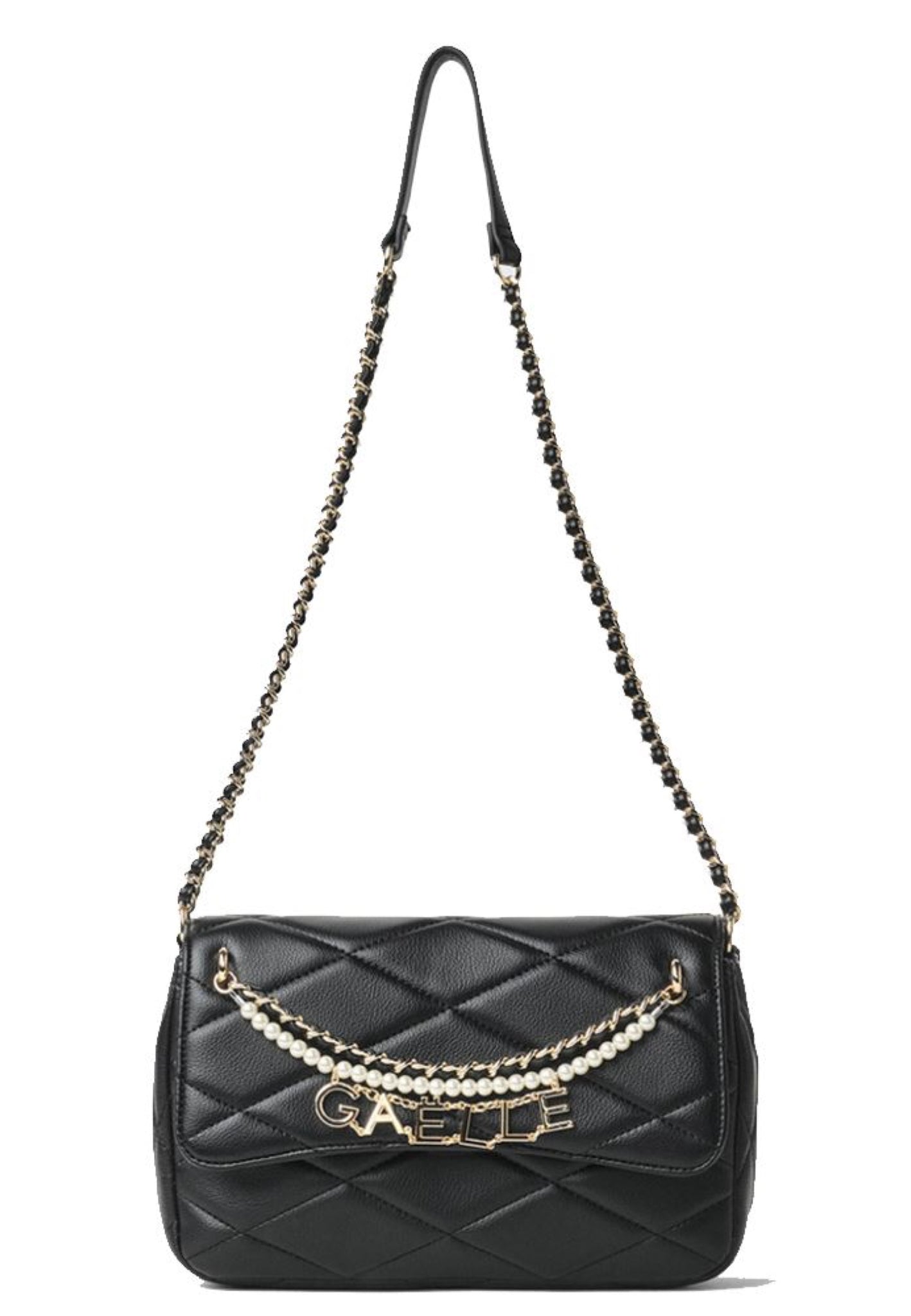 BORSA MEDIUM A TRACOLLA  GAELLE MATELASSè E PERLE GAACW02441 NERO