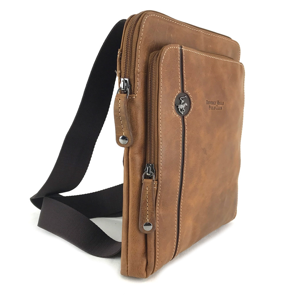 BORSELLO TRASVERSALE UOMO IN PELLE BEVERLY HILLS POLO CLUB BH-381 BRANDY