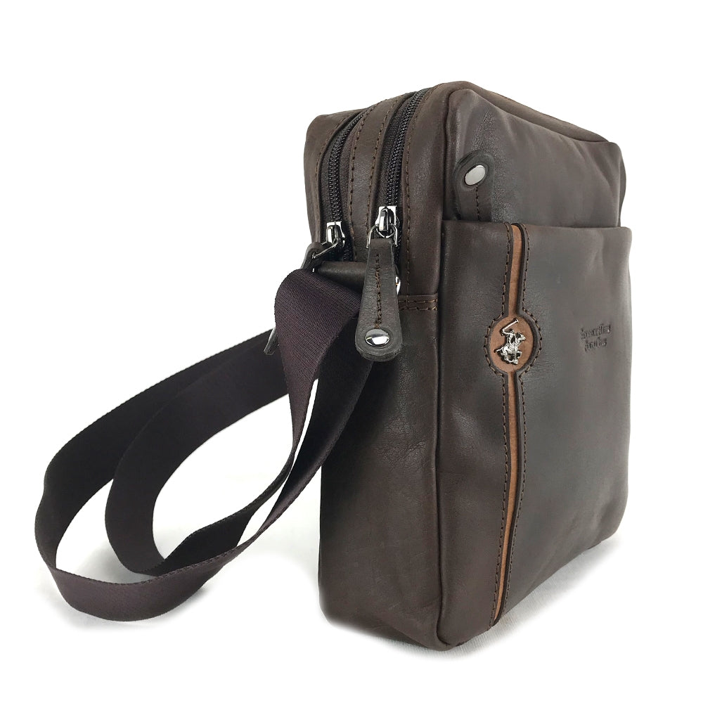 BORSELLO TRASVERSALE UOMO IN PELLE BEVERLY HILLS POLO CLUB BH-382 MORO