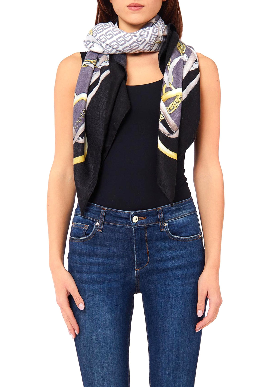 PASHMINA QUADRATA GRANDE DONNA LOGO LIU-JO 2F6074_T2745 22222 NERO