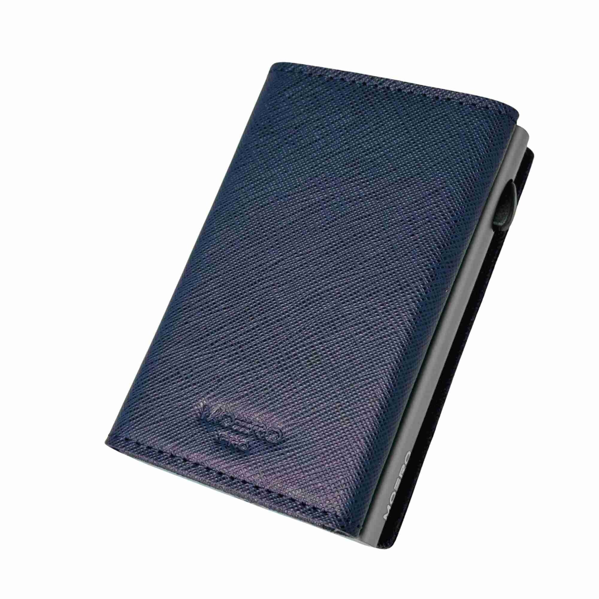 PORTAFOGLIO MOERO PRO CON ZIP SAFFIANO BLU CON SCOCCA GRIGIO