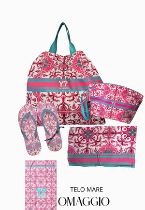 COORDINATO MARE BORSA MEDIA + NECESSAIRE+SANDALI+ PAREO YNOT LIPARI PINK