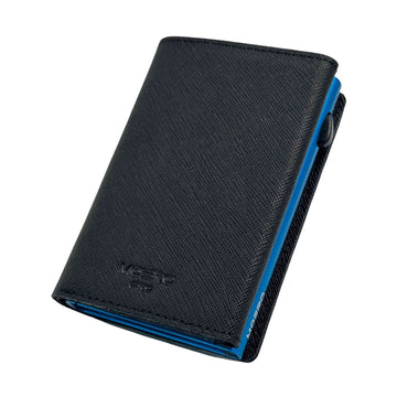 PORTAFOGLIO MOERO PRO PLUS CON ZIP SAFFIANO NERO SCOCCA AZZURRO SIERRA