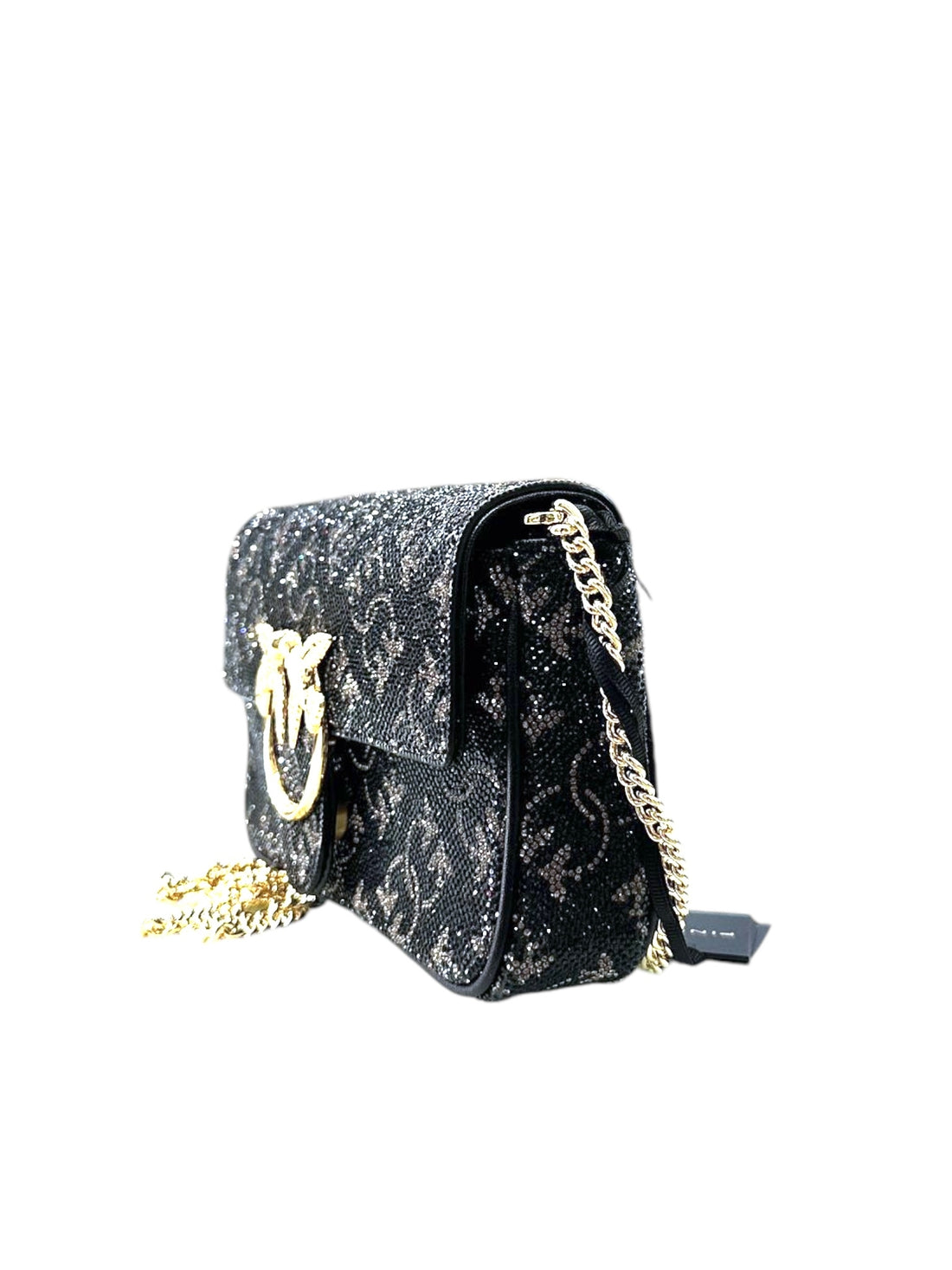 BORSA PINKO LOVE ONE POCKET MONOGRAM STRASS 100061 A20D ZI1Y NERO-ARGENTO